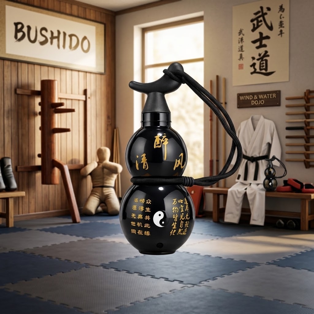 Gourd-Shaped Water Bottle — 750ml in a martial arts uniform with Japanese aesthetics