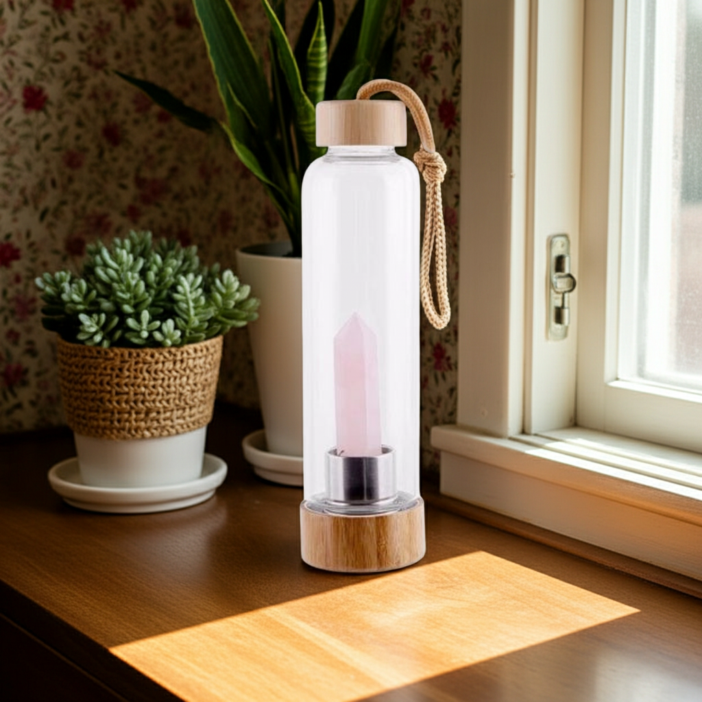 Crystal Infused Elixir Glass & Bamboo Water Bottle