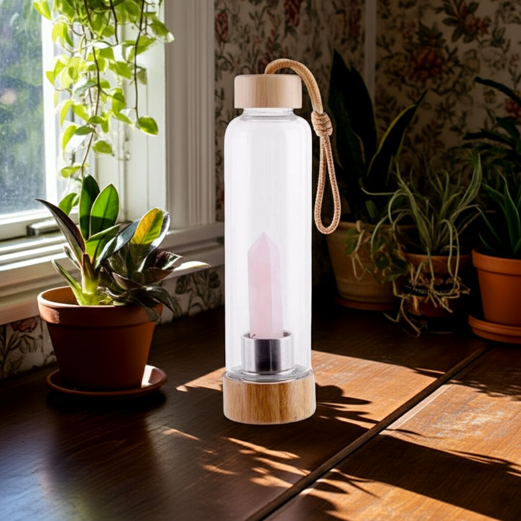 Crystal Infused Elixir Glass & Bamboo Water Bottle