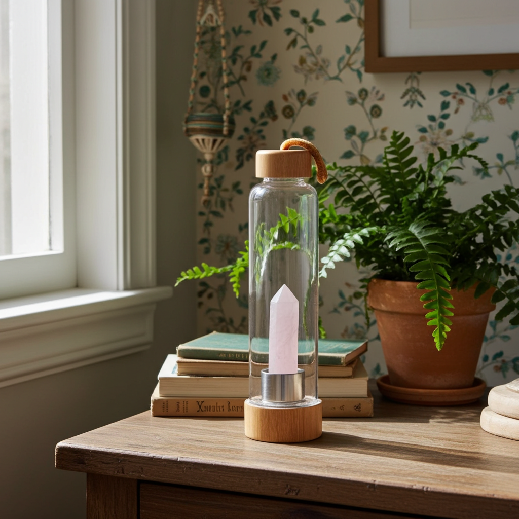 Crystal Infused Elixir Glass & Bamboo Water Bottle