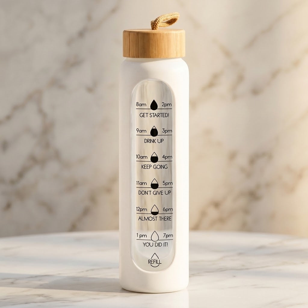 1 L Borosilicate Glass Water Bottle in a marble studio scene