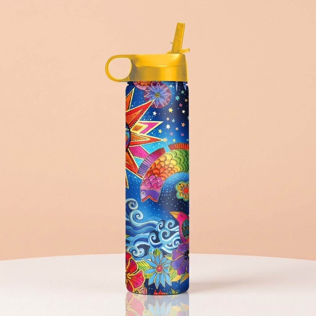Laurel Burch "Celestial Magic" 24 oz Insulated Tumbler on a cream studio background