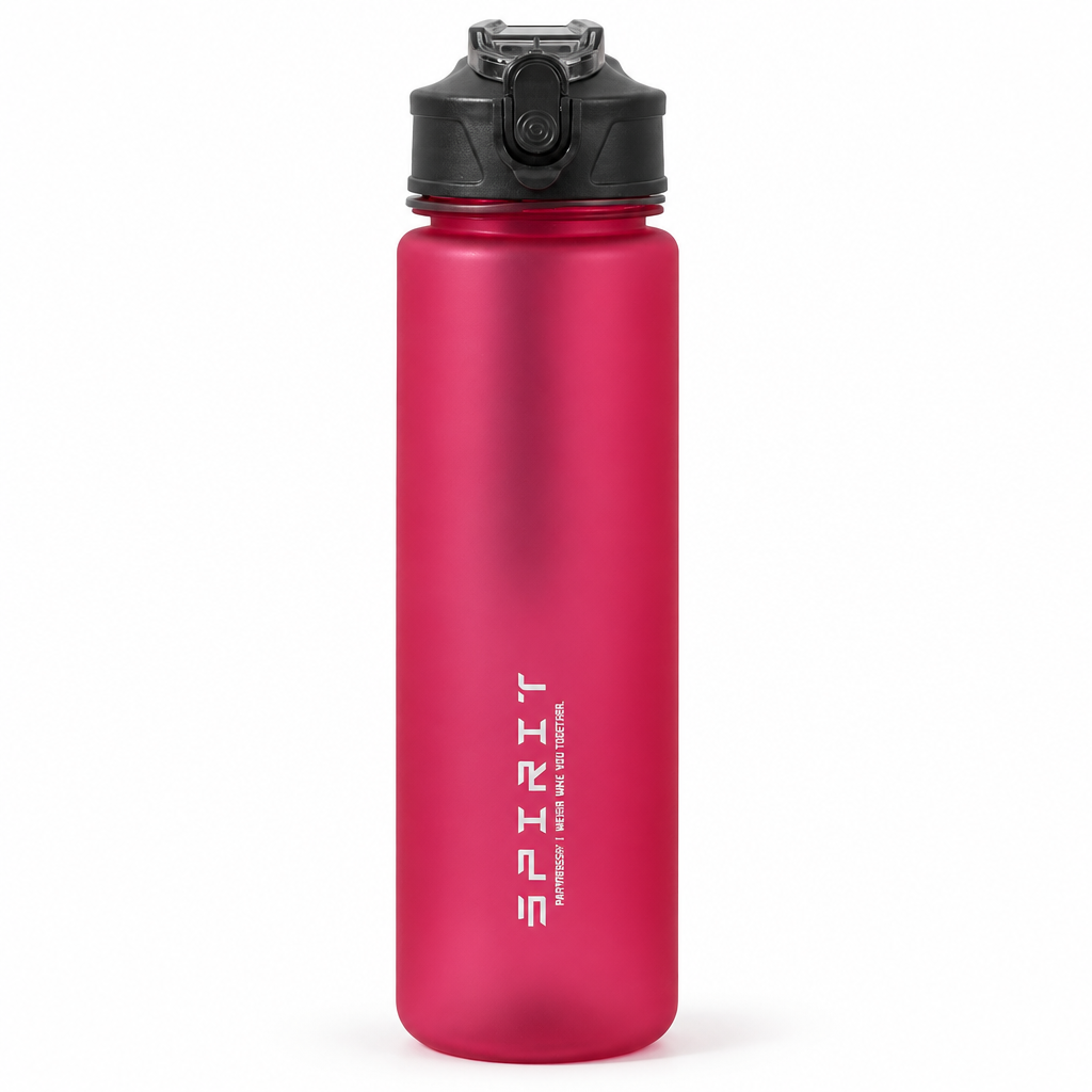 Red 750 ml PC sports water bottle, clean studio photo