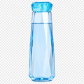 Blue glass water bottle with lid, isolated on transparent background