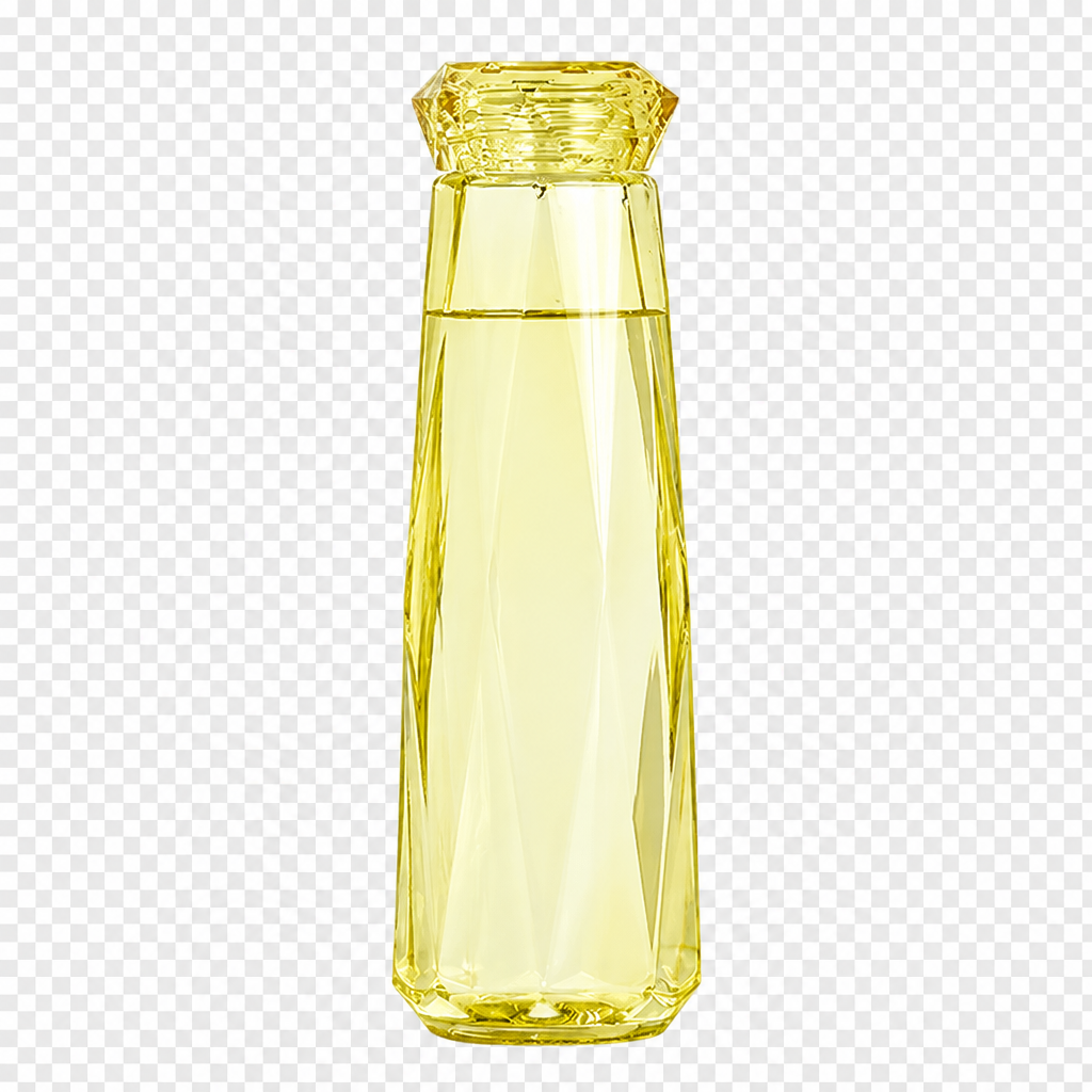 Yellow glass water bottle with lid, isolated on transparent background