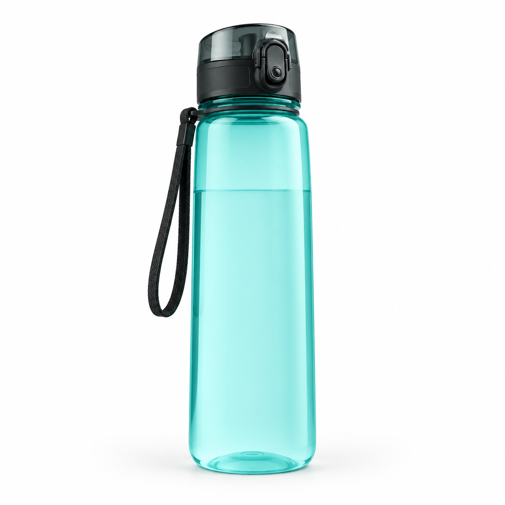 Sea Salt Blue Tritan sports water bottle with carry loop, clean studio product photo