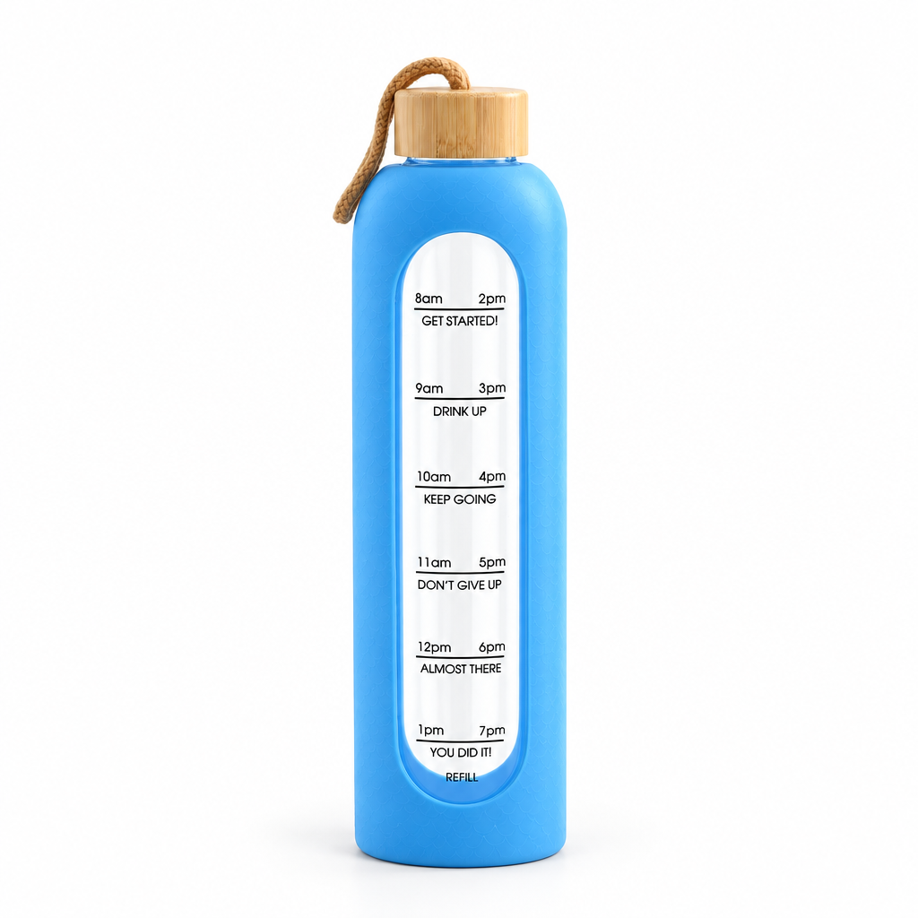 Sky Blue Scale 1 L borosilicate glass bottle, clean studio product photo