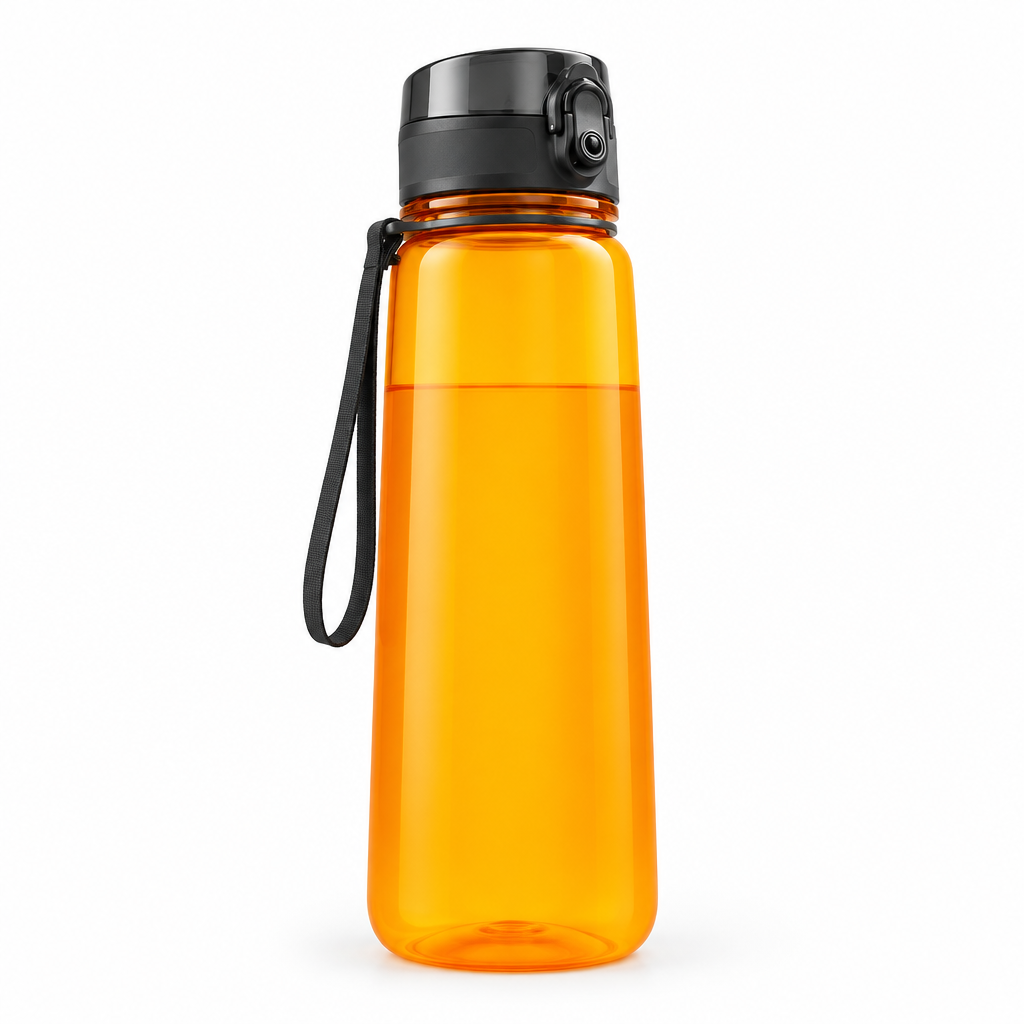 Vibrant Orange Tritan sports water bottle with carry loop, clean studio product photo
