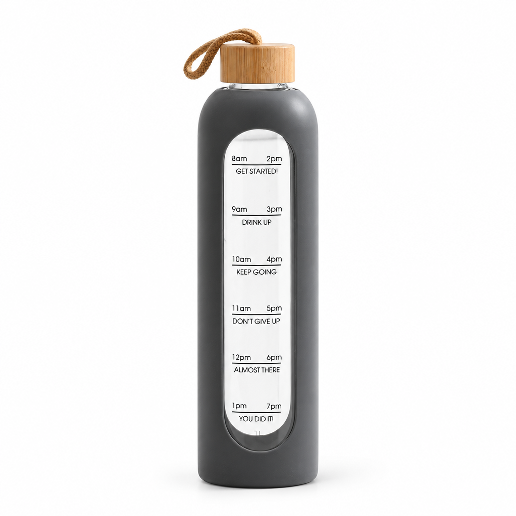 Gray Scale 1 L borosilicate glass bottle, clean studio product photo