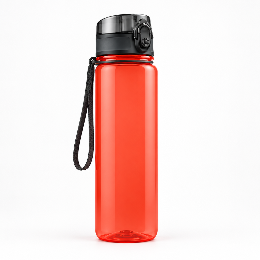 Fantasy Red Tritan sports water bottle with carry loop, clean studio product photo