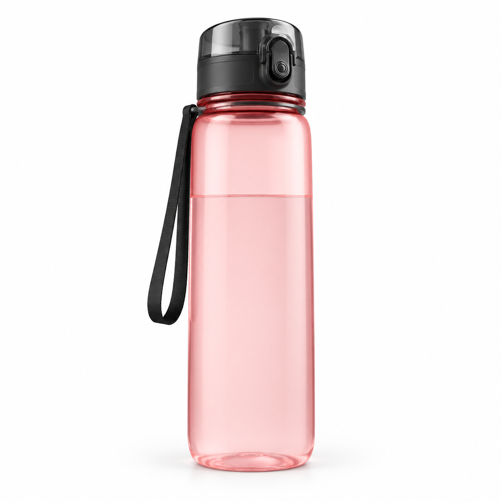 Dawn Pink Tritan sports water bottle with carry loop, clean studio product photo