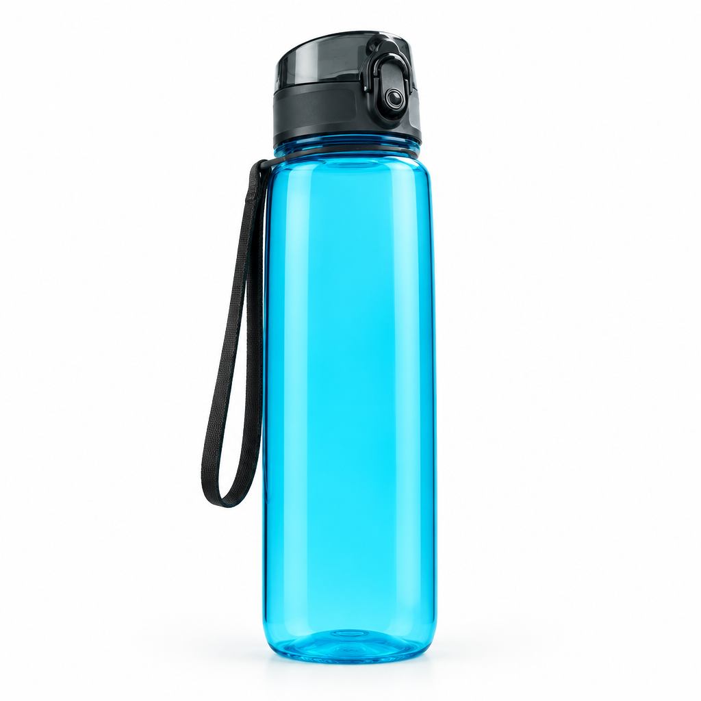 Aurora Blue Tritan sports water bottle with carry loop, clean studio product photo