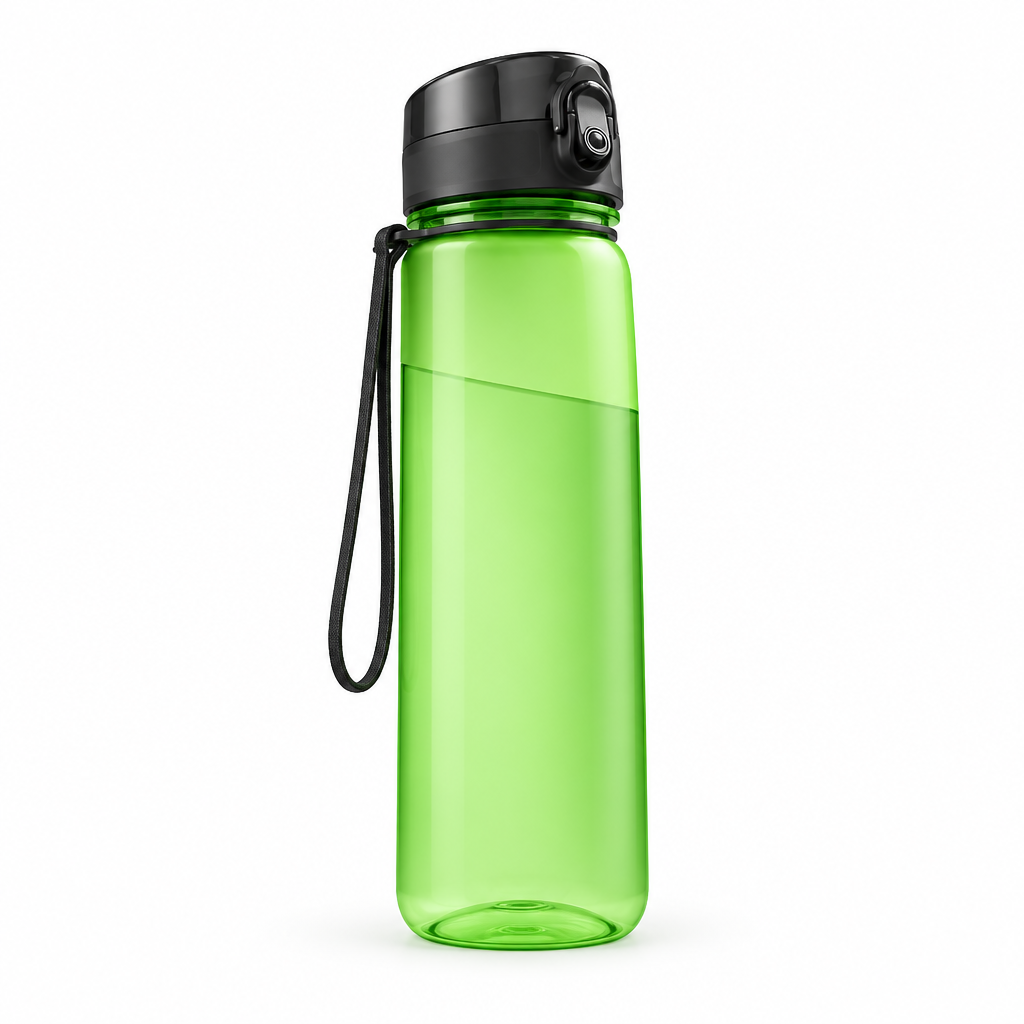 Vitality Green Tritan sports water bottle with carry loop, clean studio product photo