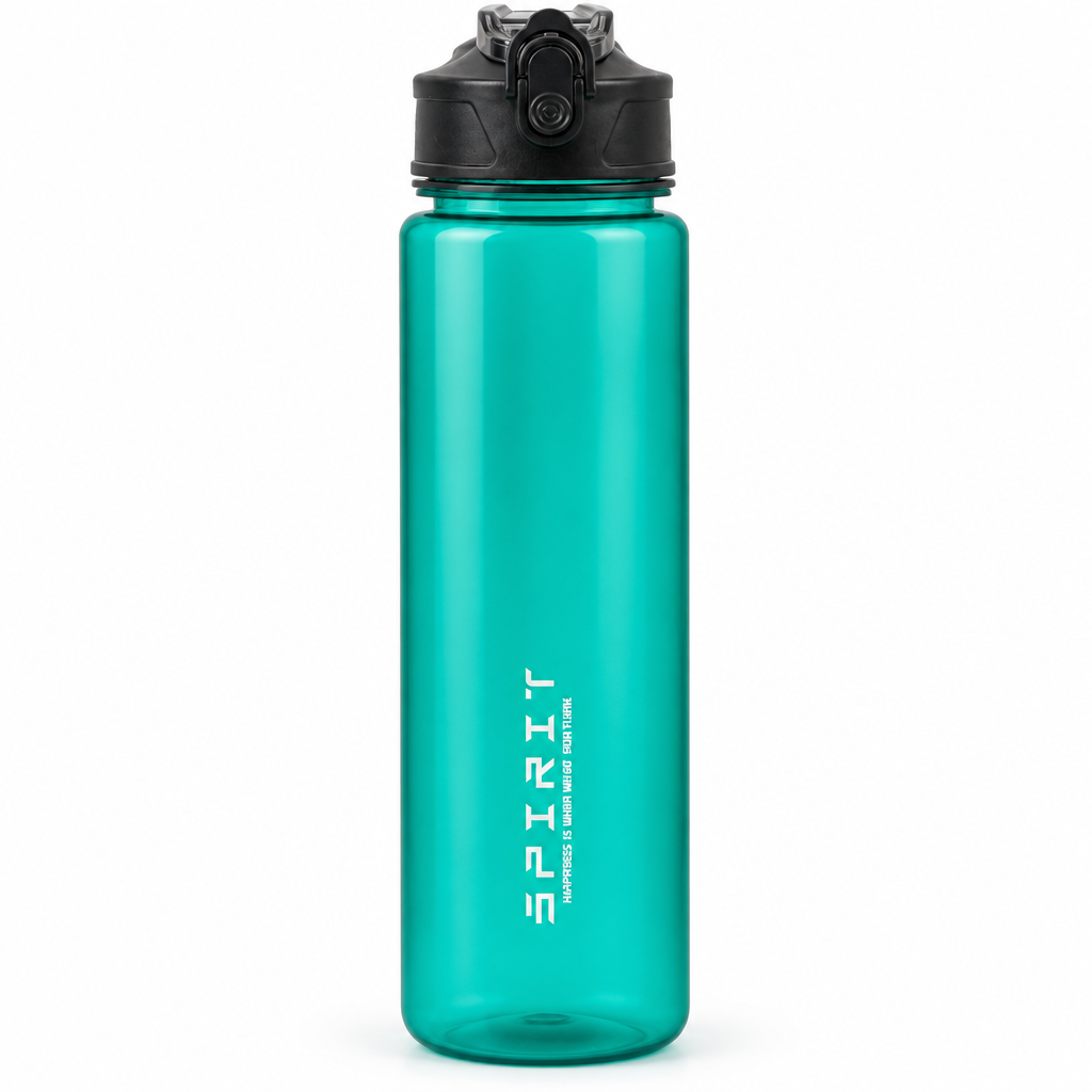 Green 750 ml PC sports water bottle, clean studio photo