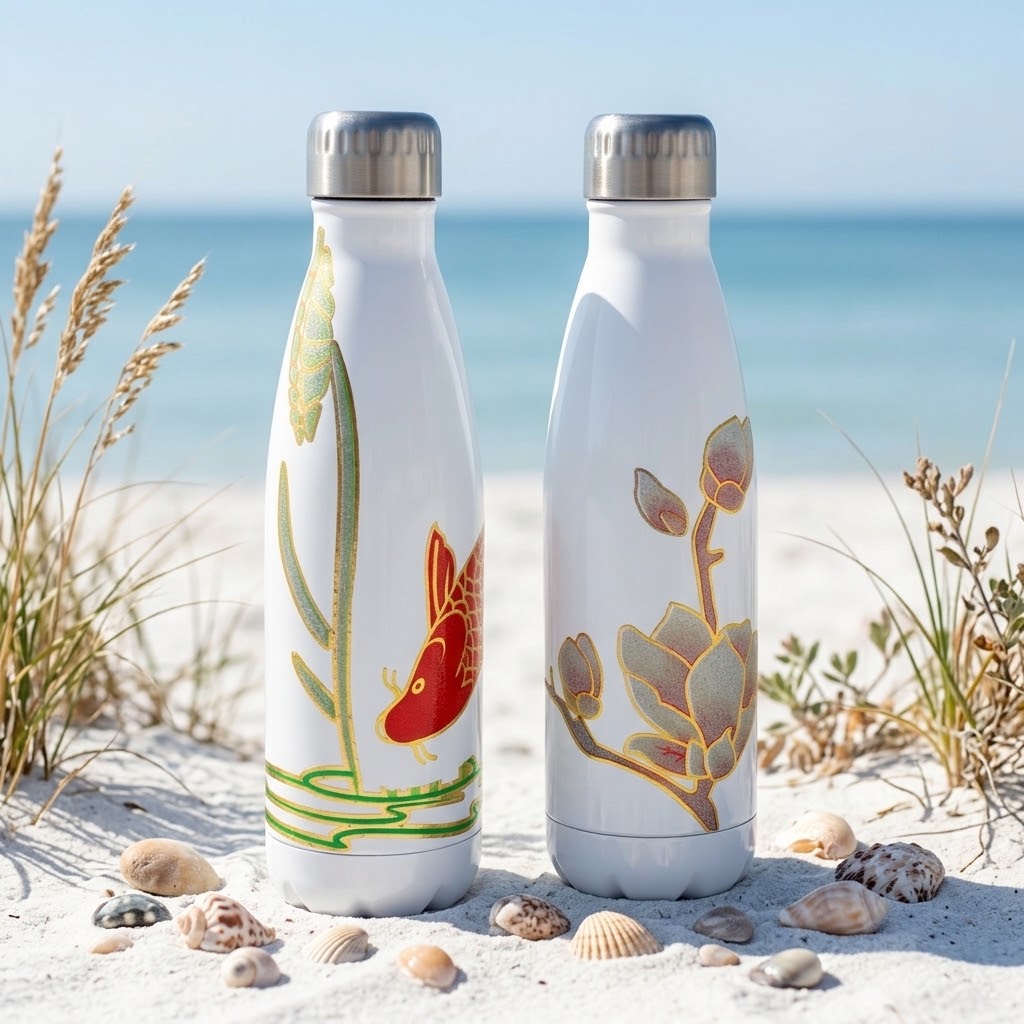 Underwater White Stainless Steel Bottle on a beach