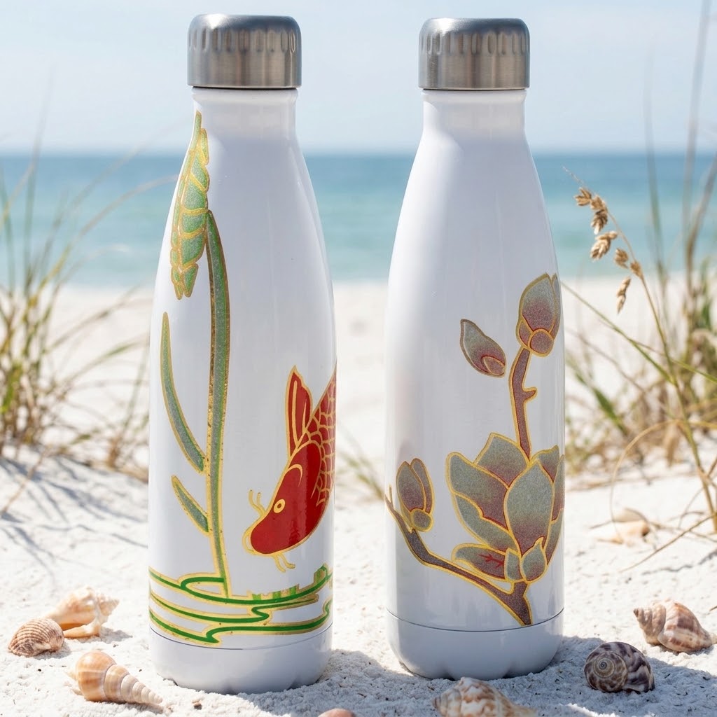 Underwater White Stainless Steel Bottle in a summer beach setting