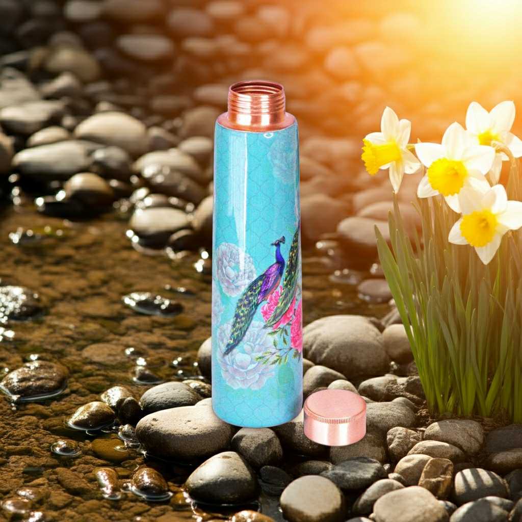 The Royal Peacock Printed Stainless Steel Bottle Erin Oliver