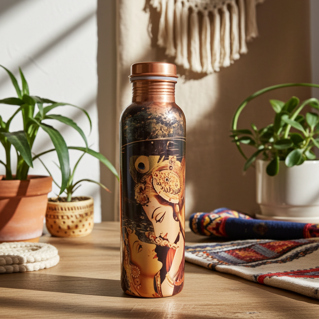 Krishna Radha Copper Water Bottle