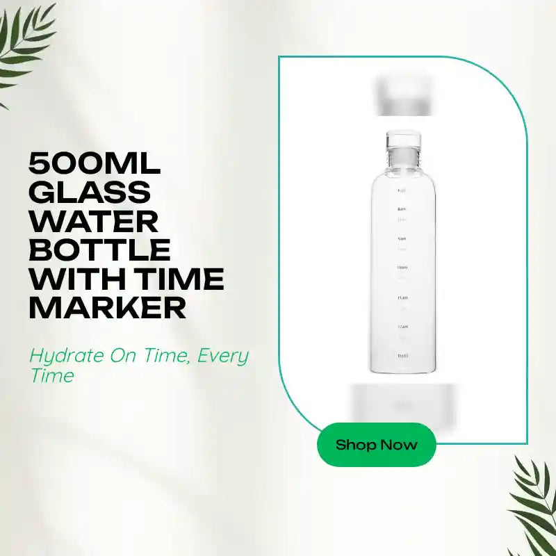 500ml Glass Water Bottle with Time Marker by@Outfy