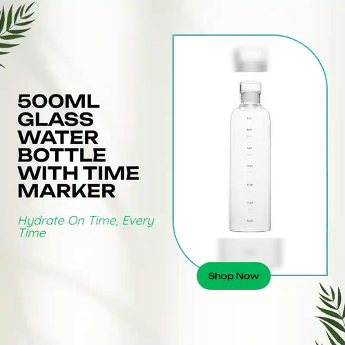 500ml Glass Water Bottle with Time Marker by@Outfy