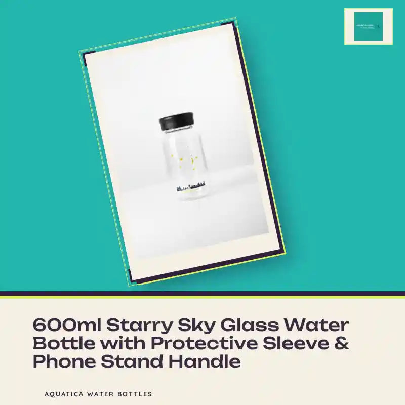 600ml Starry Sky Glass Water Bottle with Protective Sleeve &amp; Phone Stand Handle by@Outfy