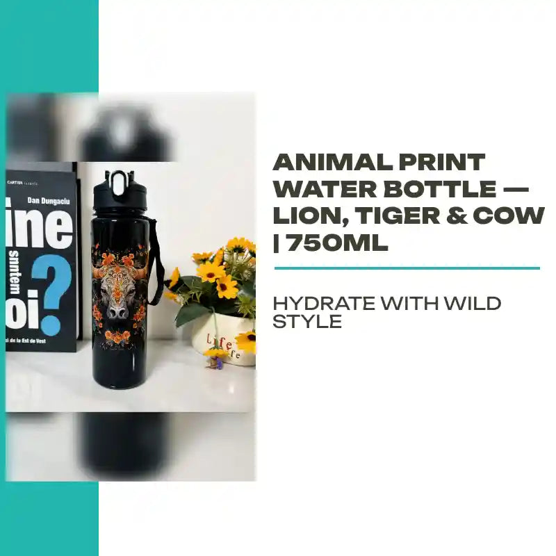 Animal Print Water Bottle &mdash; Lion, Tiger &amp; Cow | 750ml by@Outfy