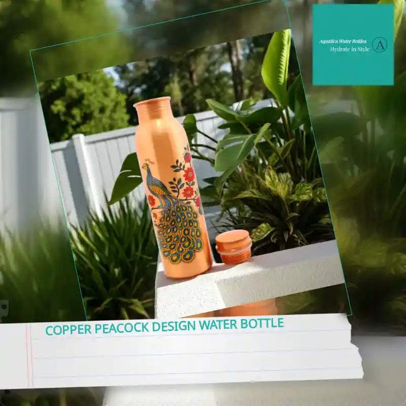 Copper Peacock Design Water Bottle by@Outfy