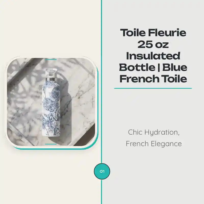 Toile Fleurie 25 oz Insulated Bottle | Blue French Toile by@Outfy