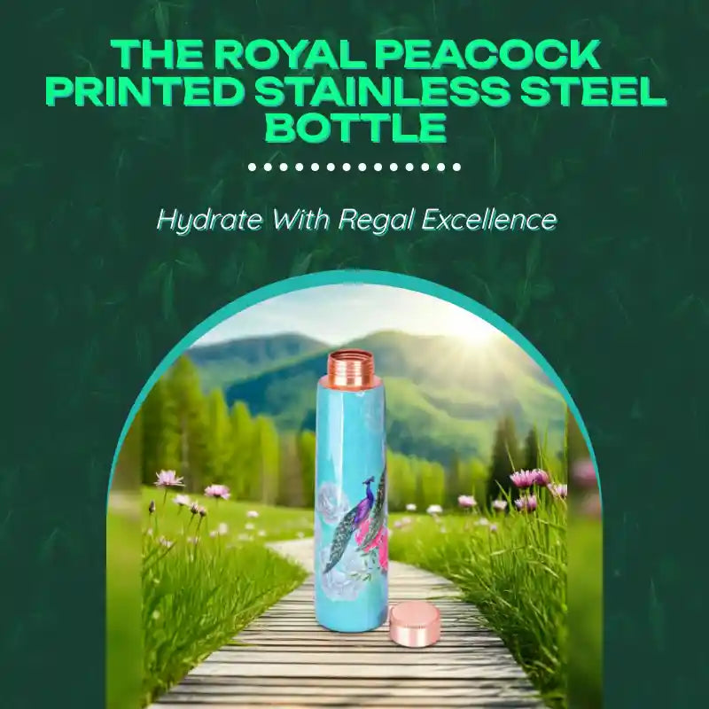 The Royal Peacock Printed Stainless Steel Bottle by@Outfy