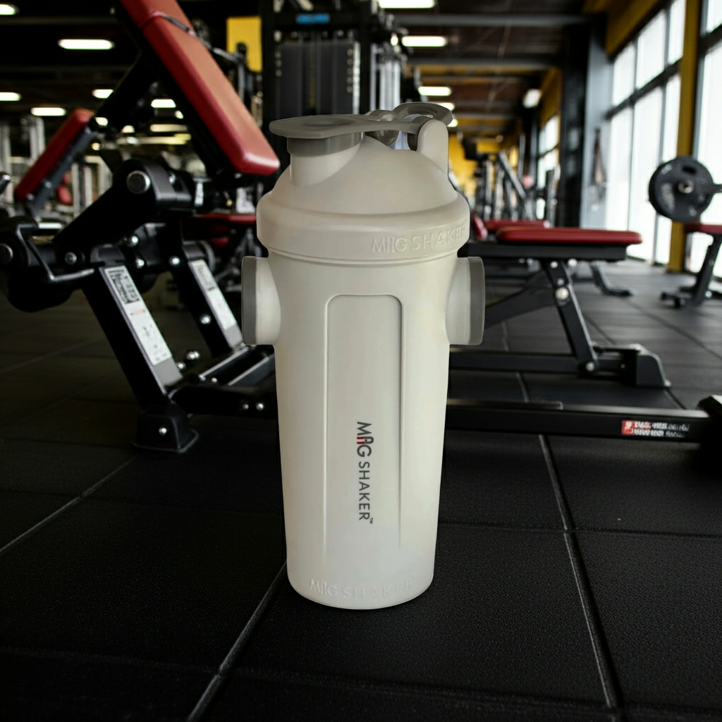 Mag Shaker (Upgraded Lid Included) at a gym with exercise machines 