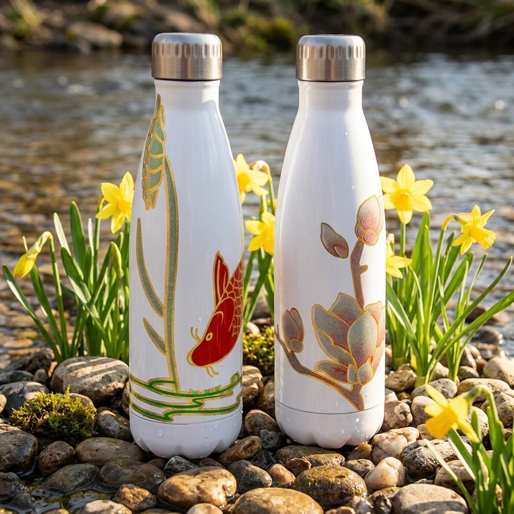 Underwater White Stainless Steel Bottle on rocks in a creek 