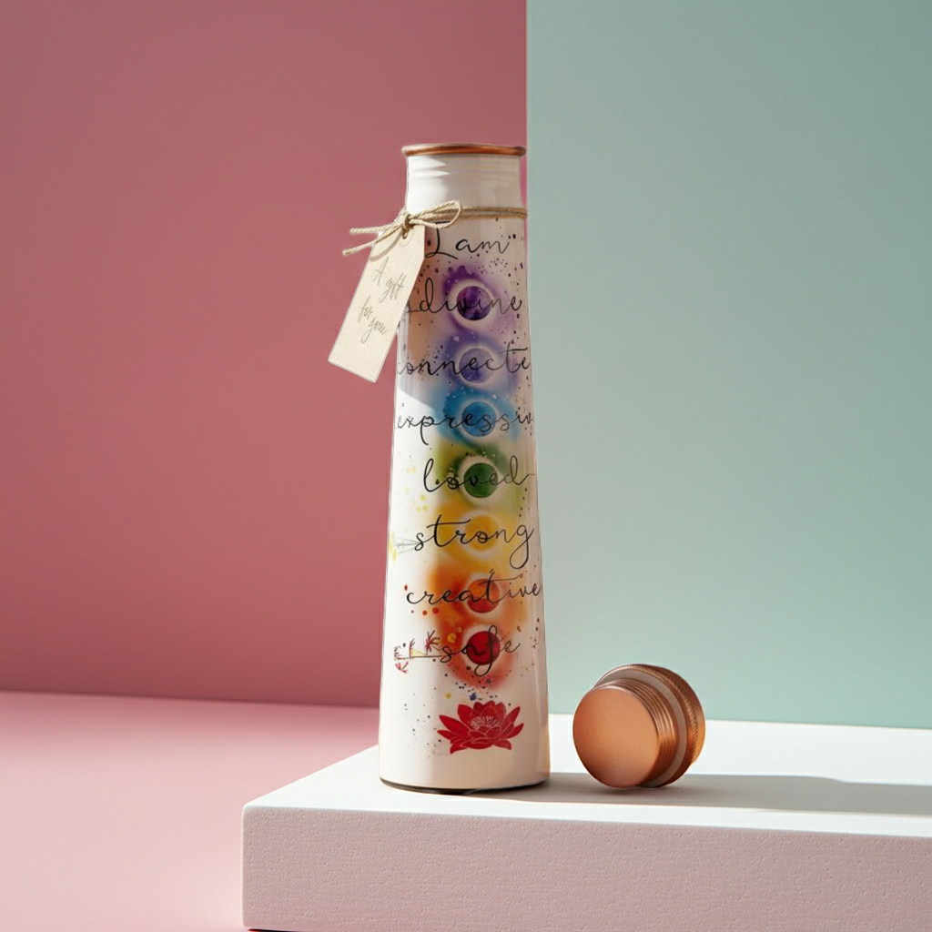 Pure Copper Water Bottle, 7 Chakra Design