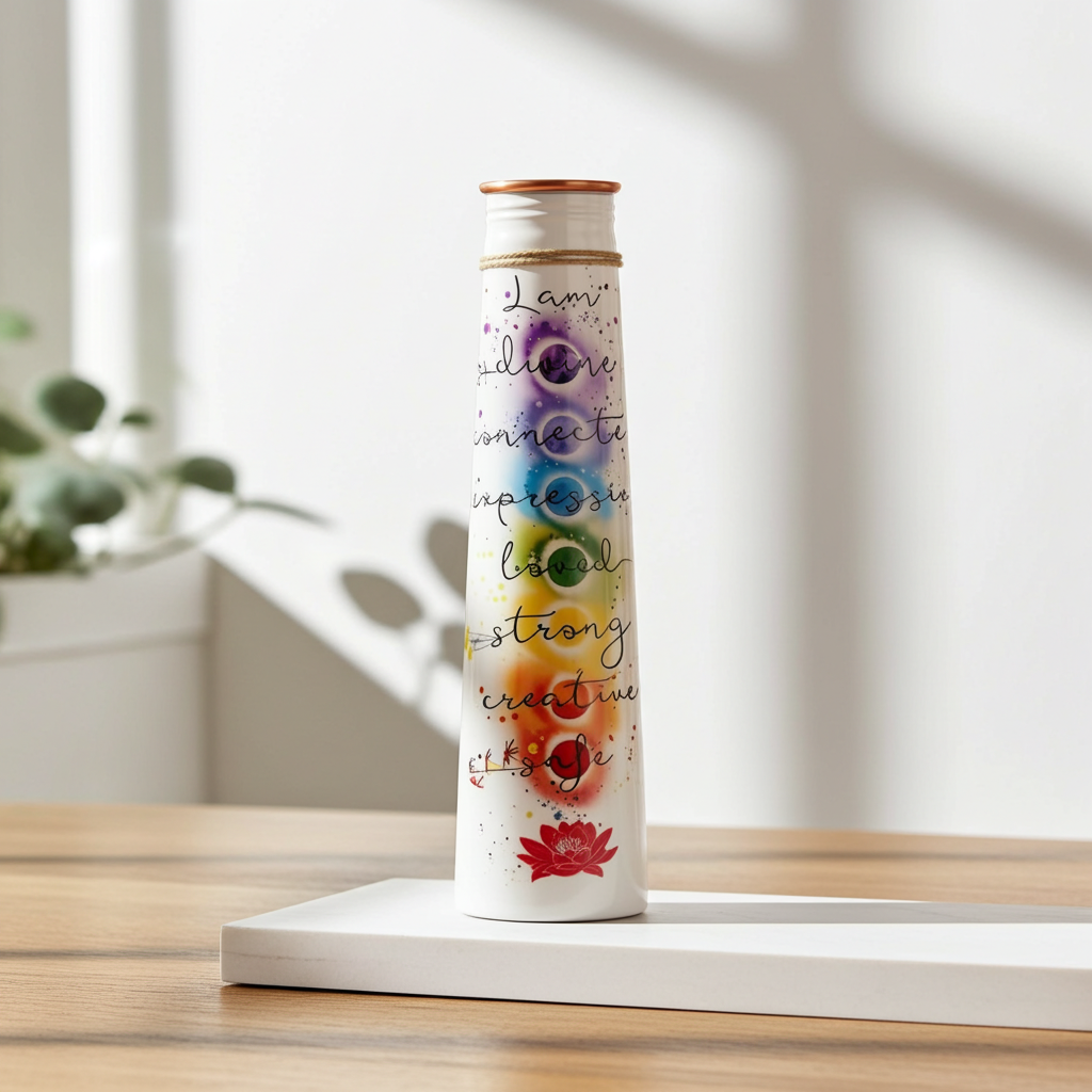 Pure Copper Water Bottle, 7 Chakra Design