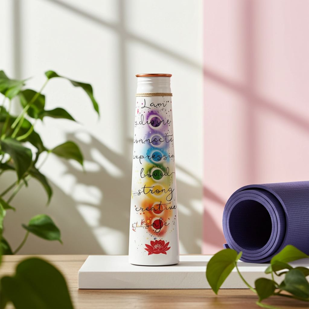 Pure Copper Water Bottle, 7 Chakra Design