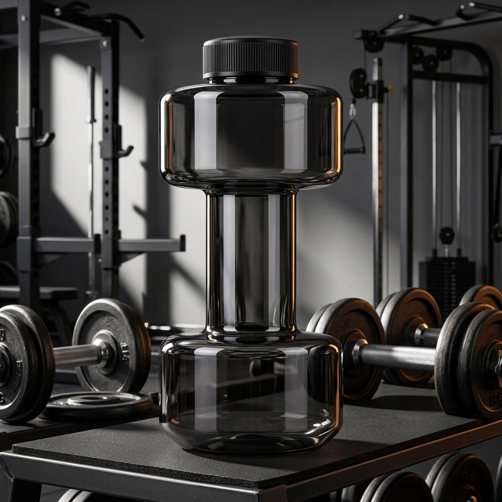 Dumbbell Water Bottle — 550ml on an equipment rack at a gym