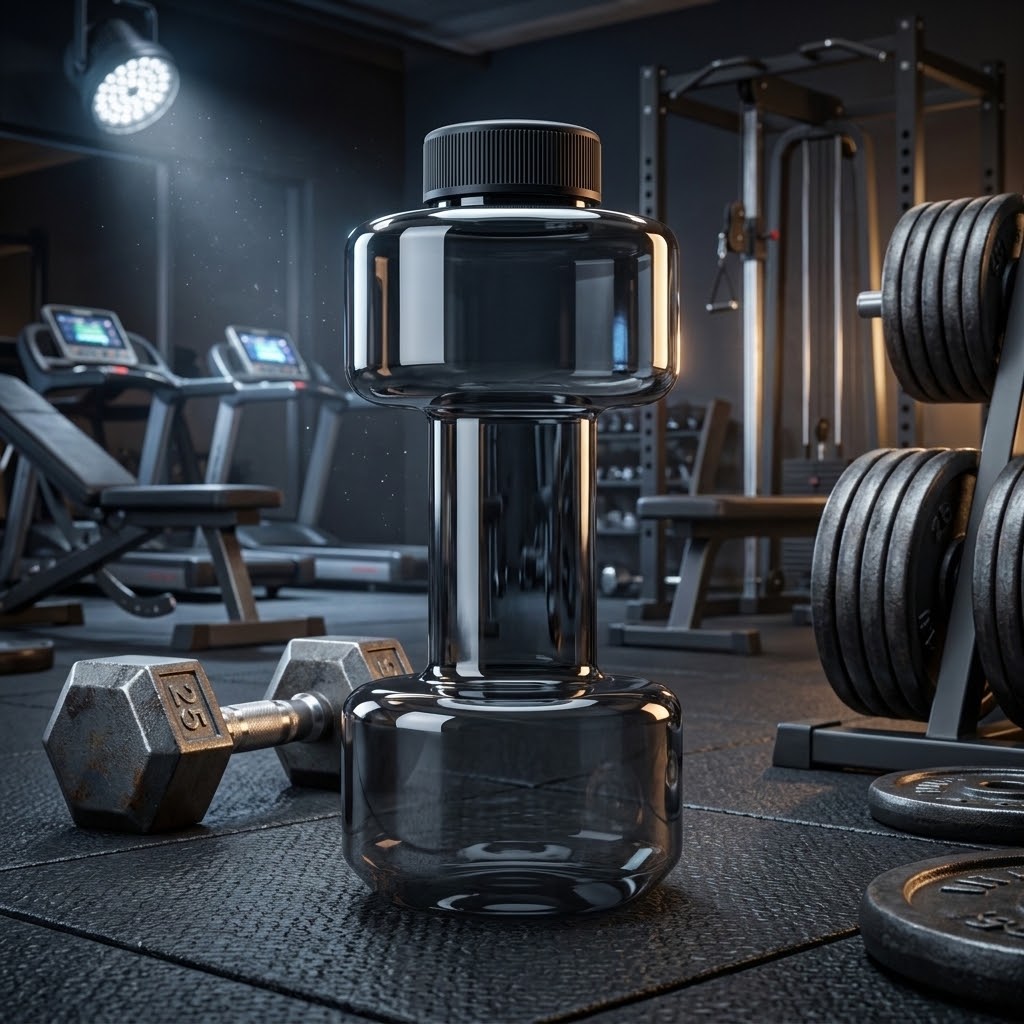 Dumbbell Water Bottle — 550ml with weights at a gym