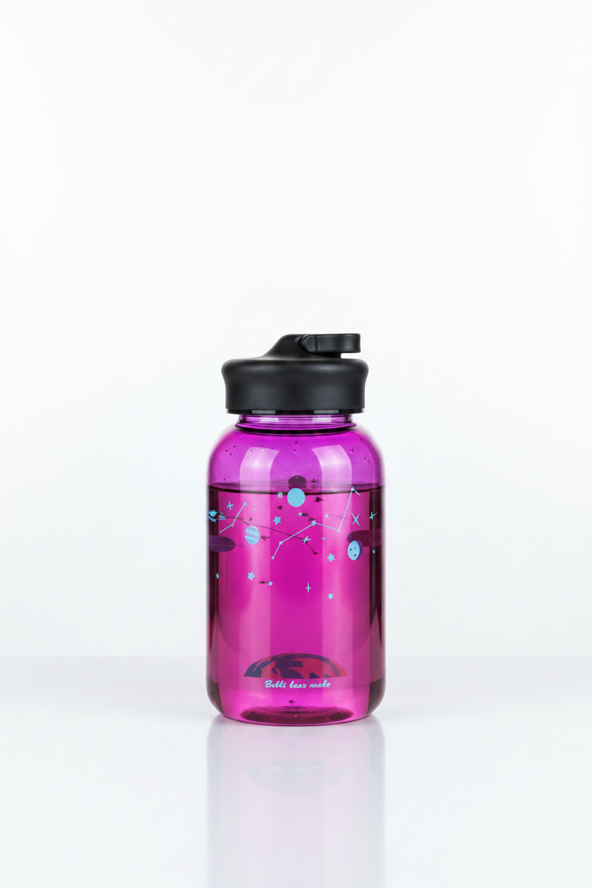600ml Starry Sky Glass Water Bottle with Protective Sleeve & Phone Stand Handle Red