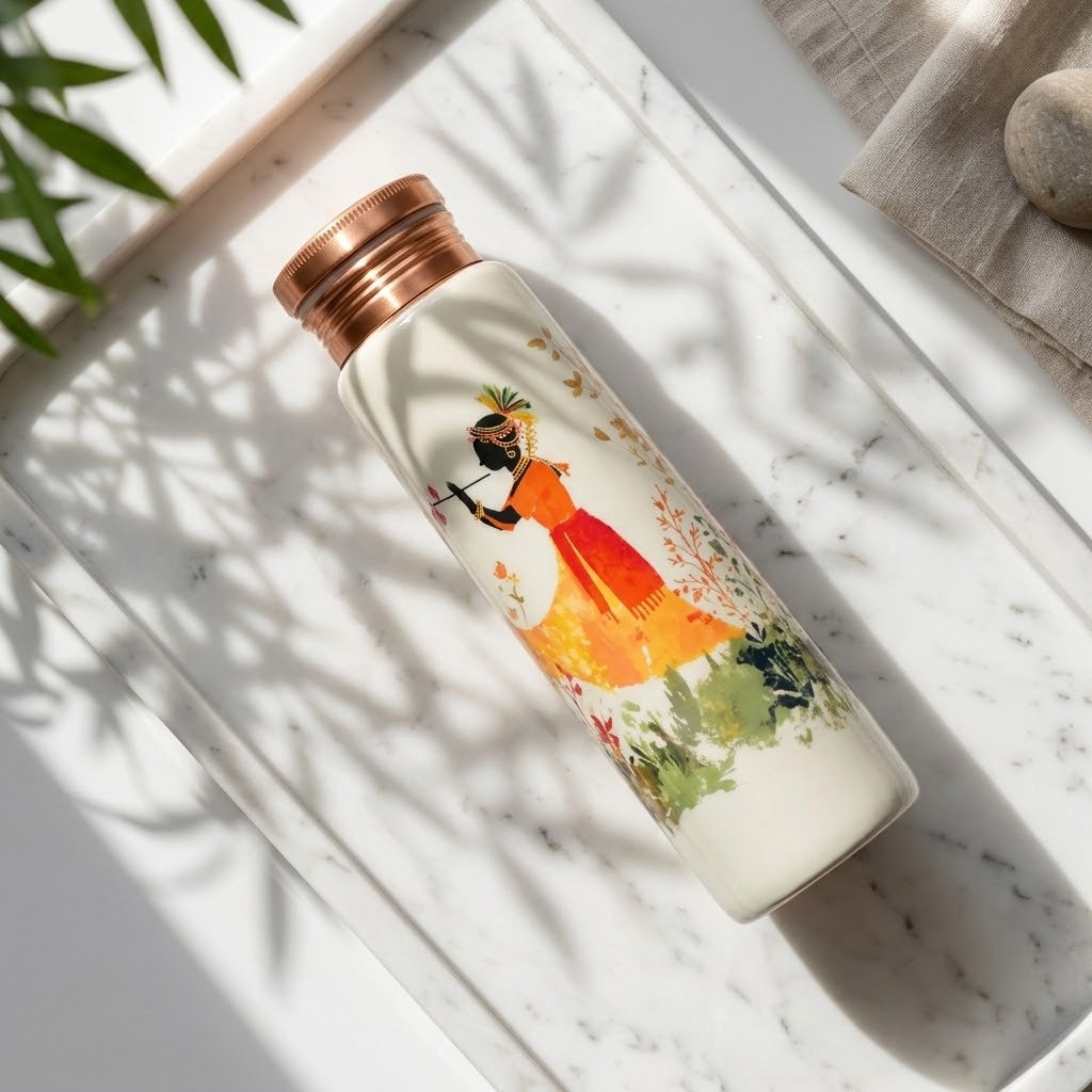Sowpeace Divine Harmony Copper Bottle in a marble studio setting