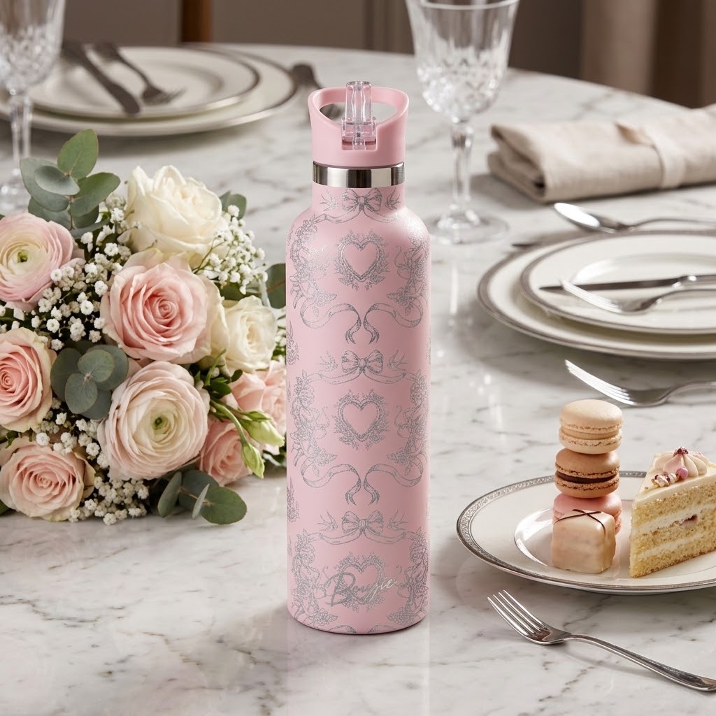Rococo 25 oz Insulated Bottle | 5D Cherubs & Bows at a wedding dinner