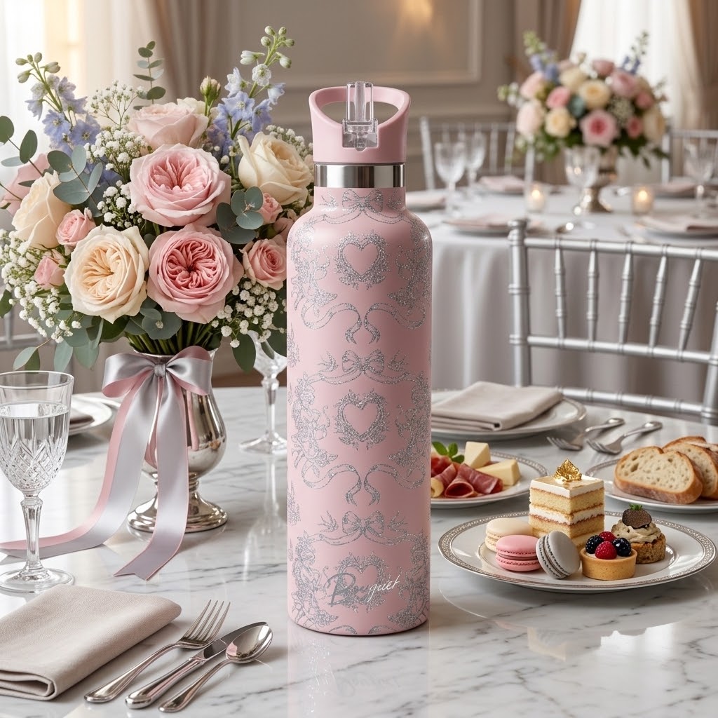 Rococo 25 oz Insulated Bottle | 5D Cherubs & Bows at a wedding dinner