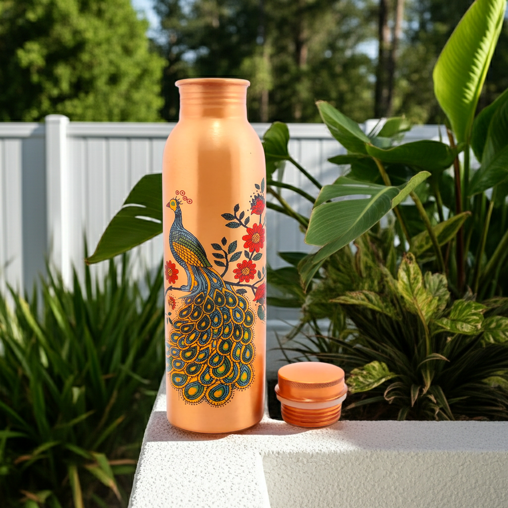Copper Peacock Design Water Bottle