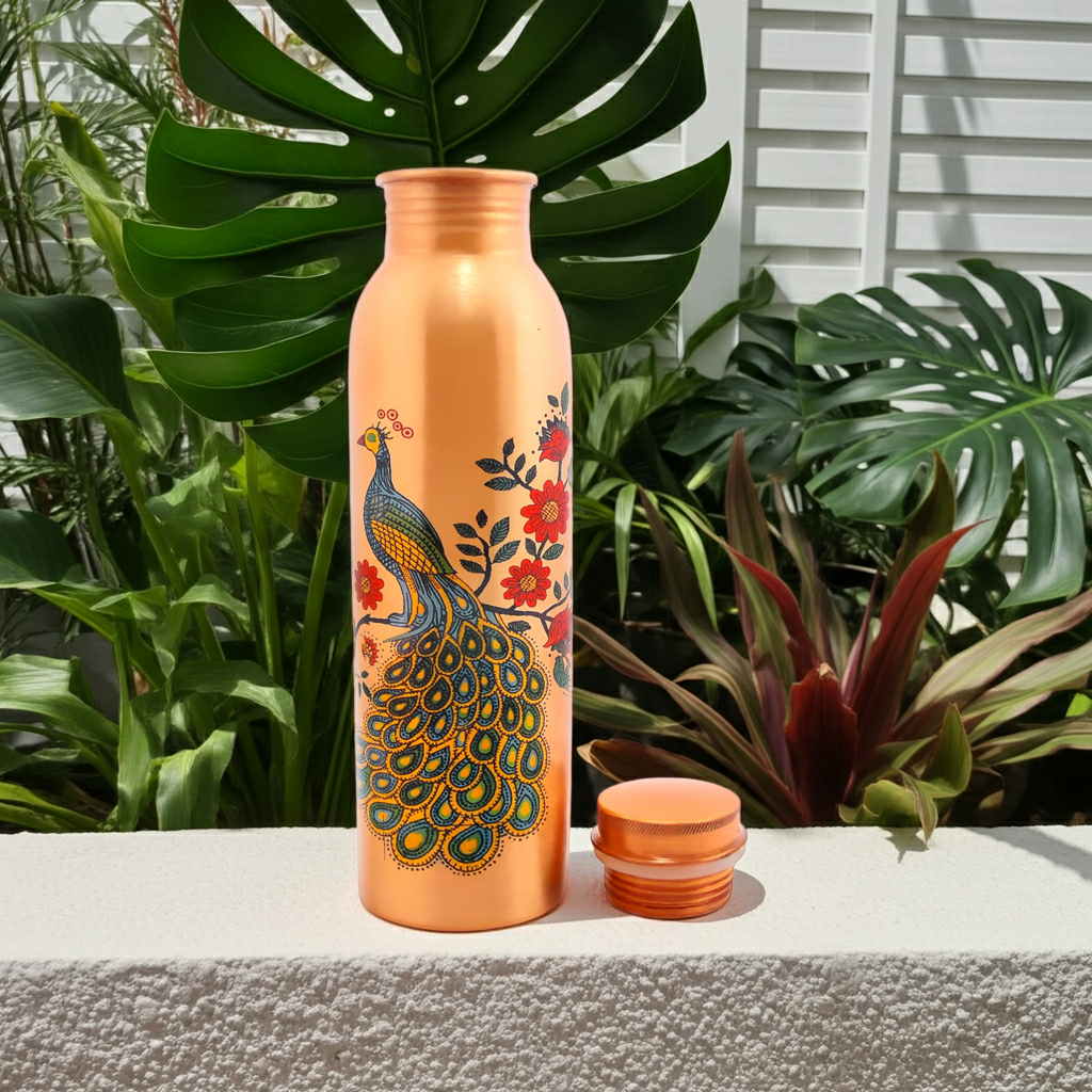 Copper Peacock Design Water Bottle