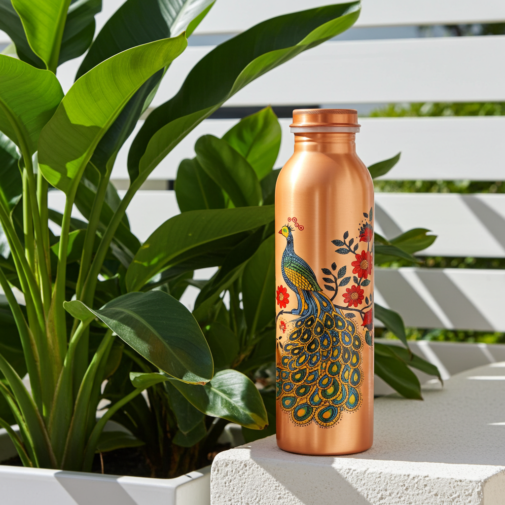 Copper Peacock Design Water Bottle