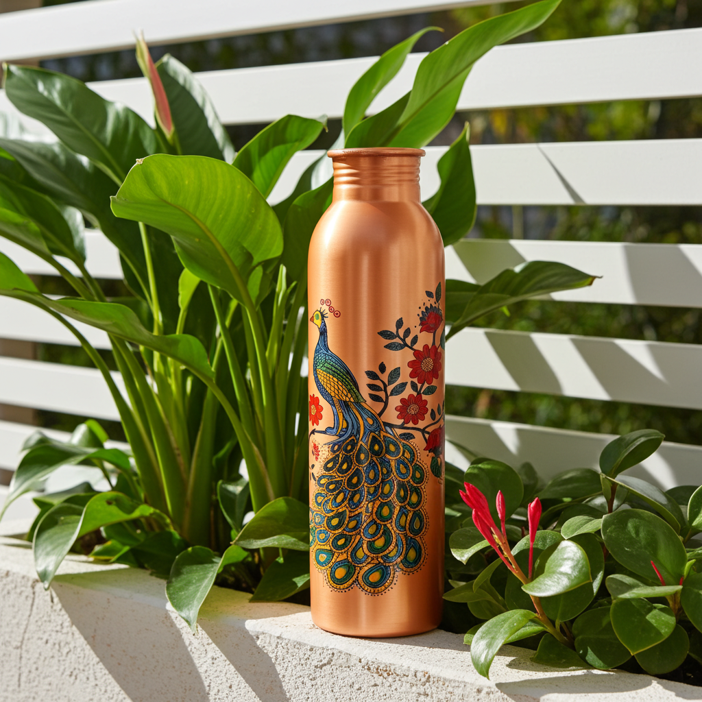 Copper Peacock Design Water Bottle