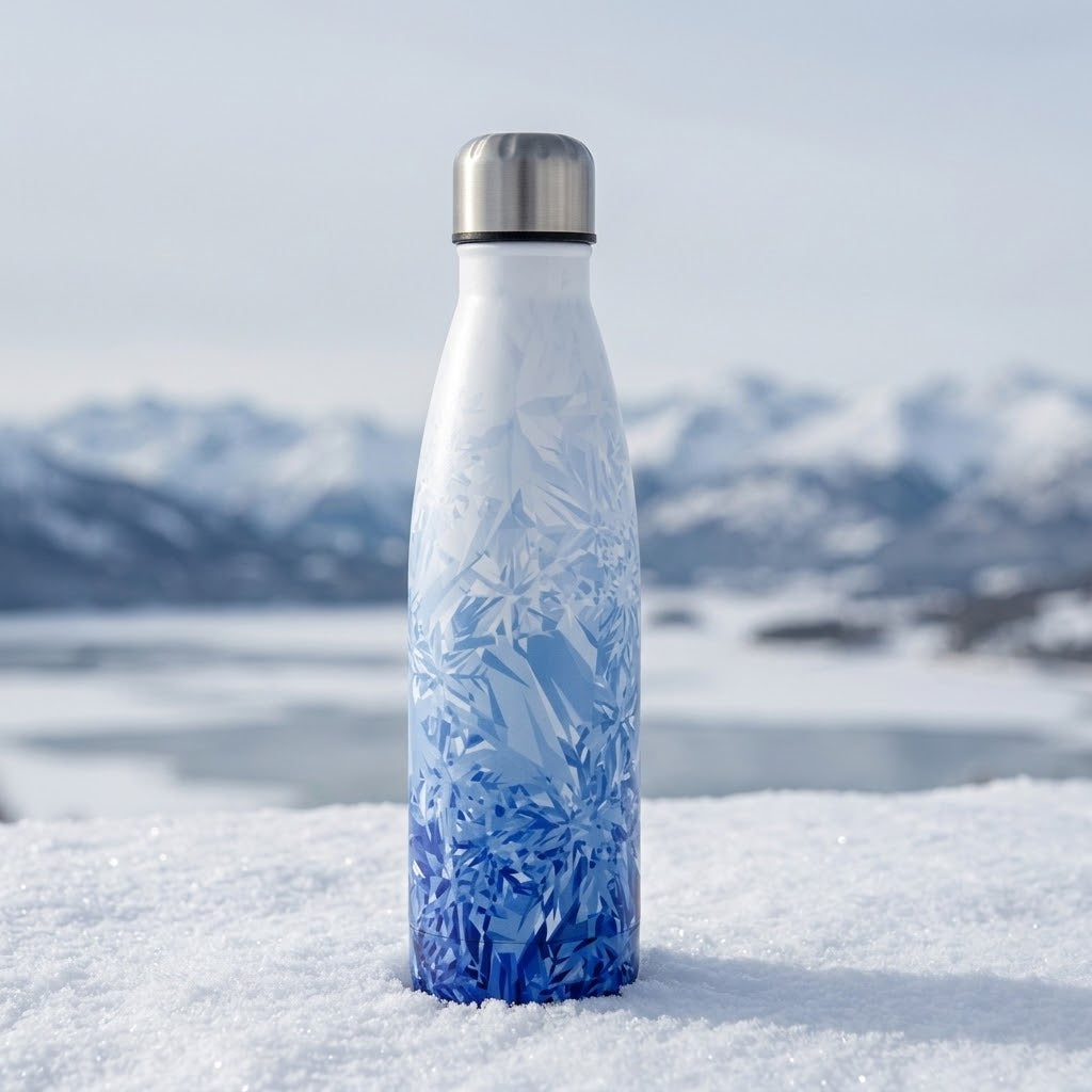 TempoSteel 500ml Insulated Water Bottle next to a frozen lake