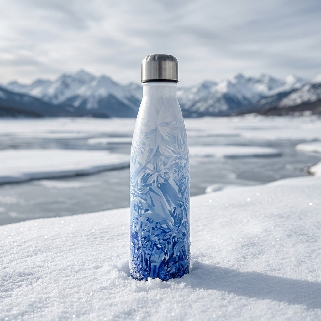 TempoSteel 500ml Insulated Water Bottle in a snowy mountainous scene