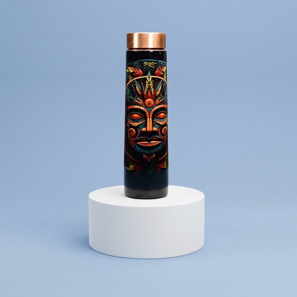 Sowpeace Soulful Strokes Copper Bottle on a blue background